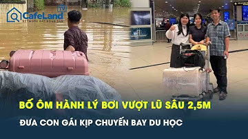 Nghẹn lòng hình ảnh người bố ôm hành lý, bơi vượt lũ sâu 2,5m đưa con gái kịp chuyến bay du học