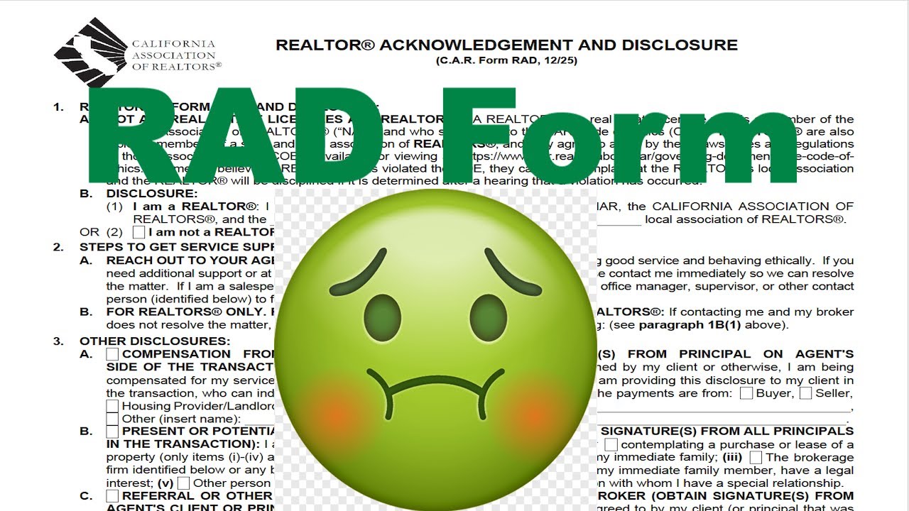 New C.A.R. Form RAD - REALTOR Acknowledgement and Disclosure - YouTube