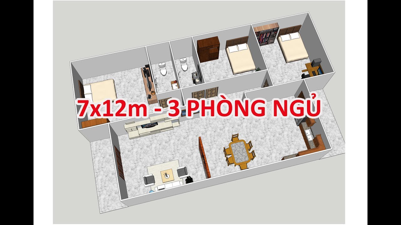 GỢI Ý BỐ TRÍ NHÀ CẤP 4 ĐẸP TIỆN NGHI 7x12 VỚI 3 PHÒNG... - youtube