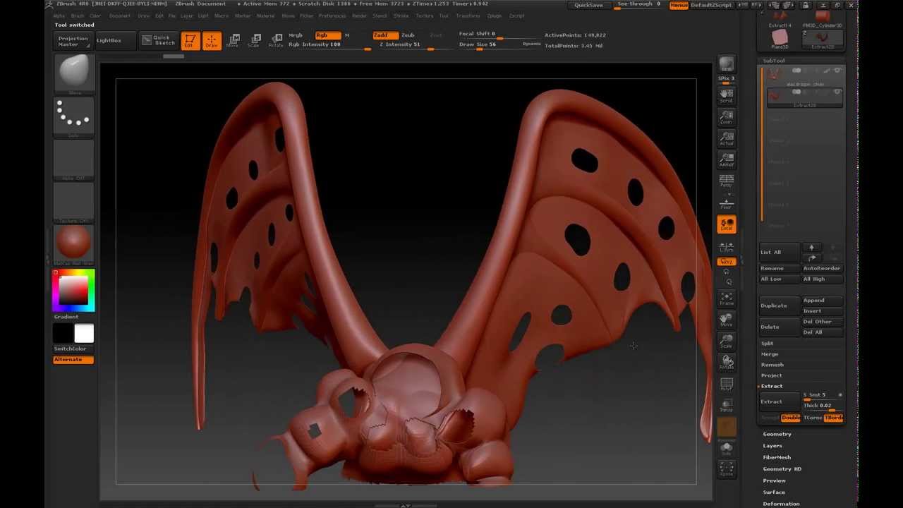 cut holes in zbrush