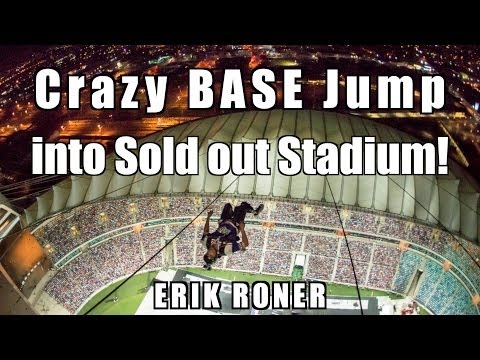 Erik Roner does massive BASE jump into sold out Nitro Circus show!