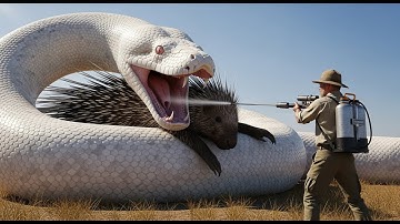 Brave heroes save a giant porcupine from a giant albino python