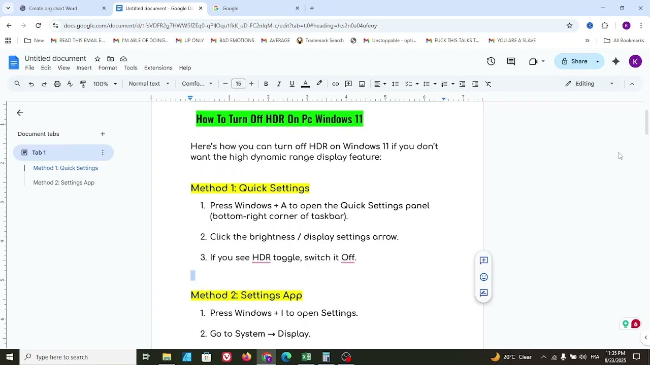как отключить hdr на пк Window 11