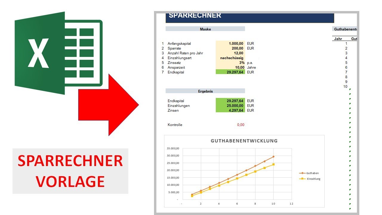 Sparrechner Vorlage In Excel Sparrate Berechnen I Excelpedia Youtube