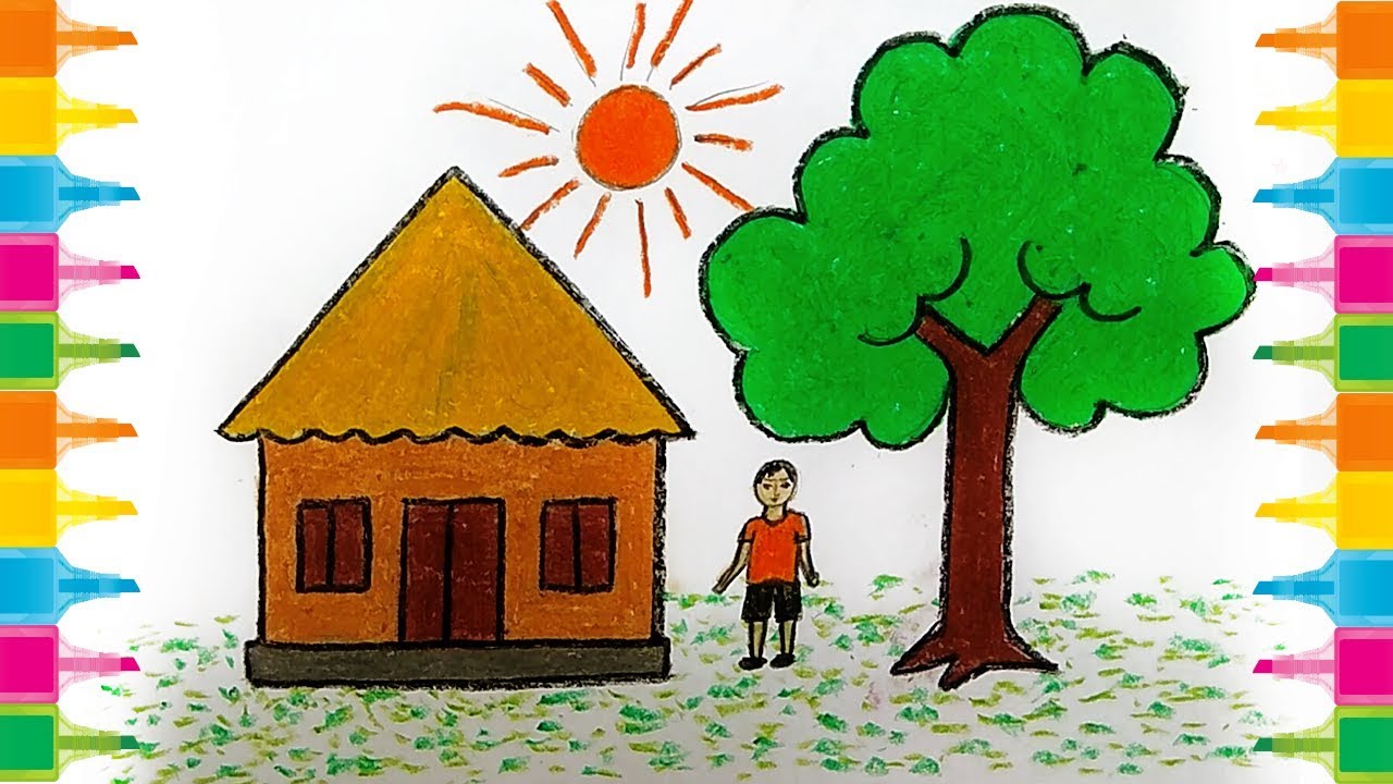 Simple House Drawing For Kids Learning Colors Very Easy 