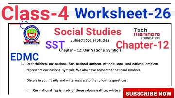 EDMC Class 4 Worksheet 26 SST Chapter 12 Our national symbols Class 4th Social Studies |Padho India