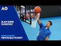 Novak djokovic attempts a slam dunk  australian open 2024