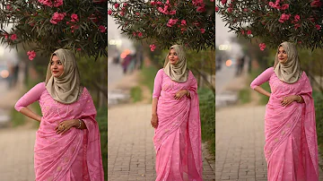 Shimmery Silk Hijab Tutorial with Saree (2023)|| Tahmina Shova💗💗