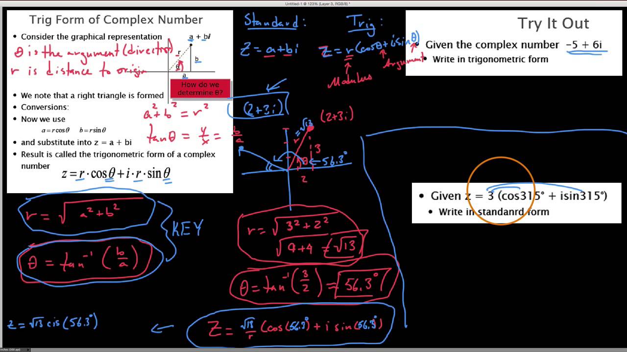 hpc 6 5 3 converting from standard to trig form and trig to express the complex number in trigonometric form 3i