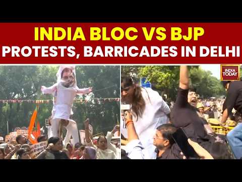 INDIA Bloc March To Supreme Court, BJP Protests Outside Congress HQ Amid Section 163