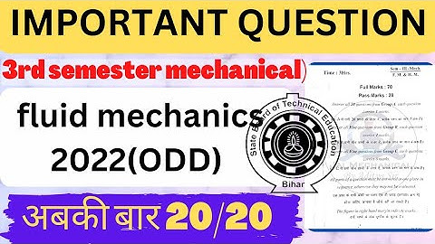 fluid mechanics  2022 (ODD) previous year question solve || sbte exam 2023 || mechanical 3rd sem