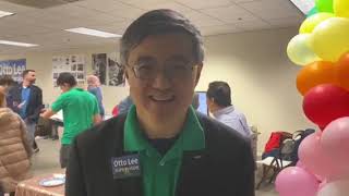 Santa Clara County supervisor candidate Otto Lee reacts to his Super Tuesday lead