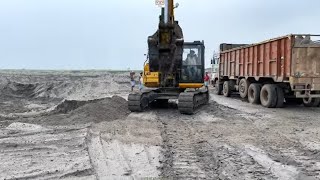 Excavator In Action | Jcb Excavator Loading Flyash In 14 Wheeler Tata Truck.