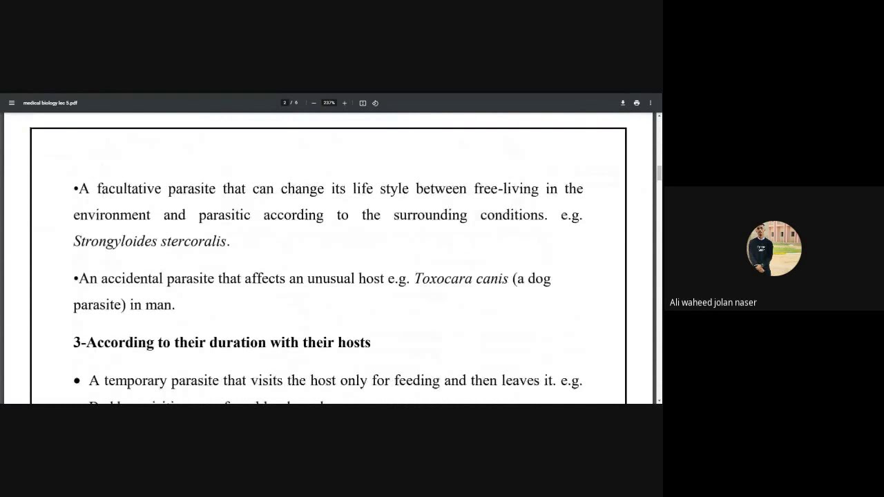 الاحياء الطبية - الطفيليات Medical biology - Parasites lecture 5