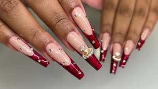 Red Croc Nails | charms & gems | Gel X Nails | XL Sculpted Coffin