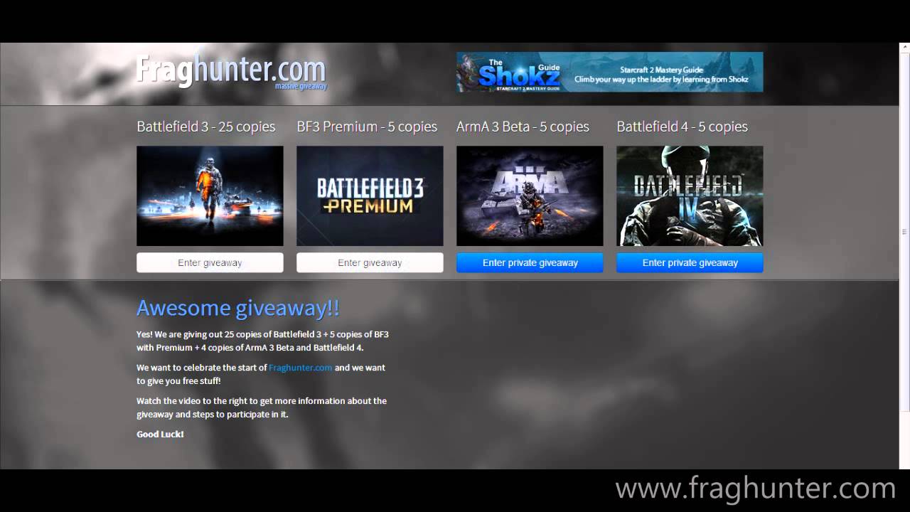 Fraghunter Giveaway [BF3, ArmA 3 Beta, BF4] 40 Copies!!!
