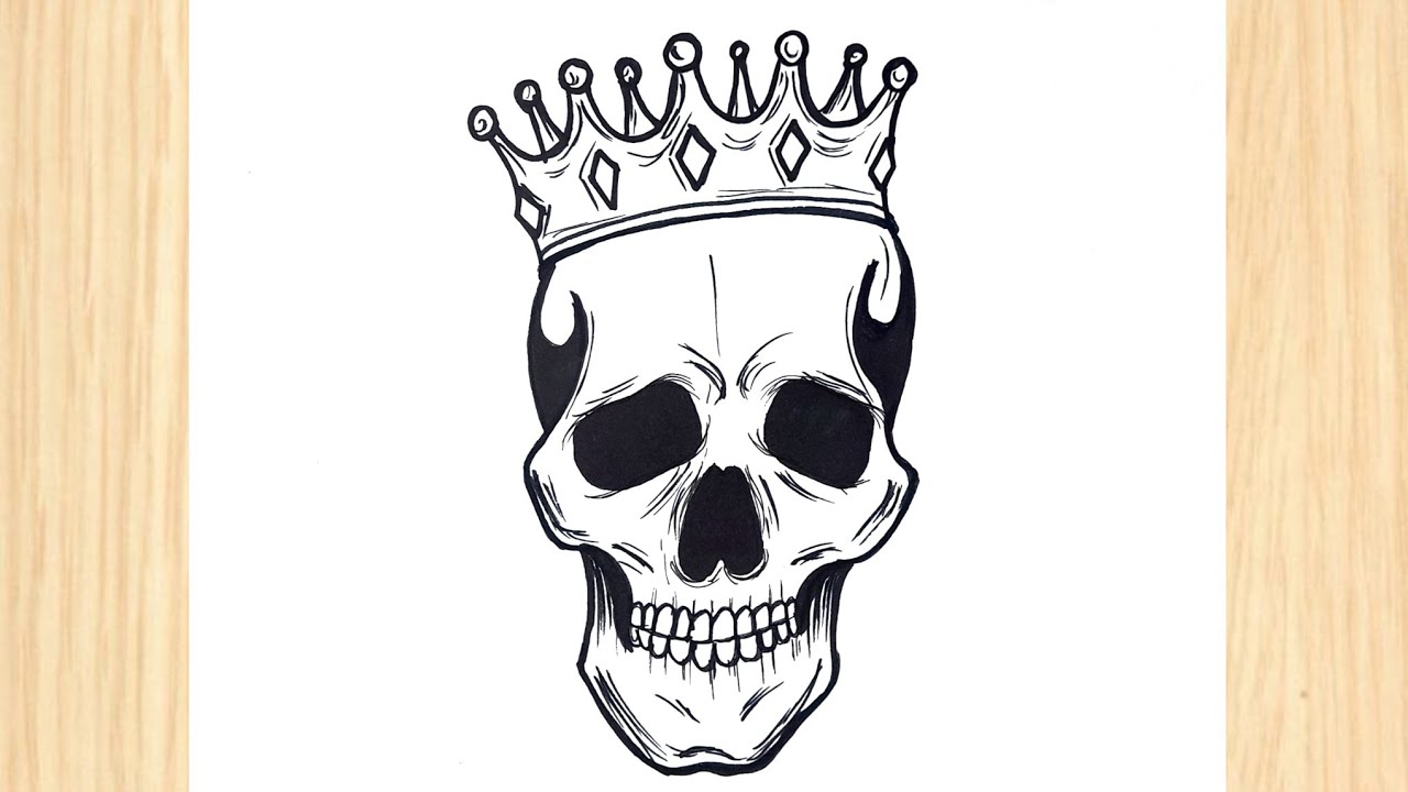 How to draw a skull with crown || Skull tattoo drawing