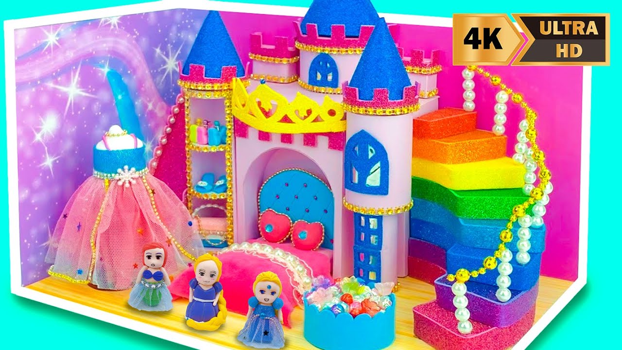 Build Rapunzel x Barbie Doll House with Rainbow Stairs from Cardboard, Clay ❤️ DIY Miniature House