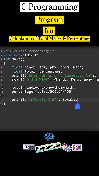 C Programming|Calculation of Total Marks & Percentage|#cprogramming # ...