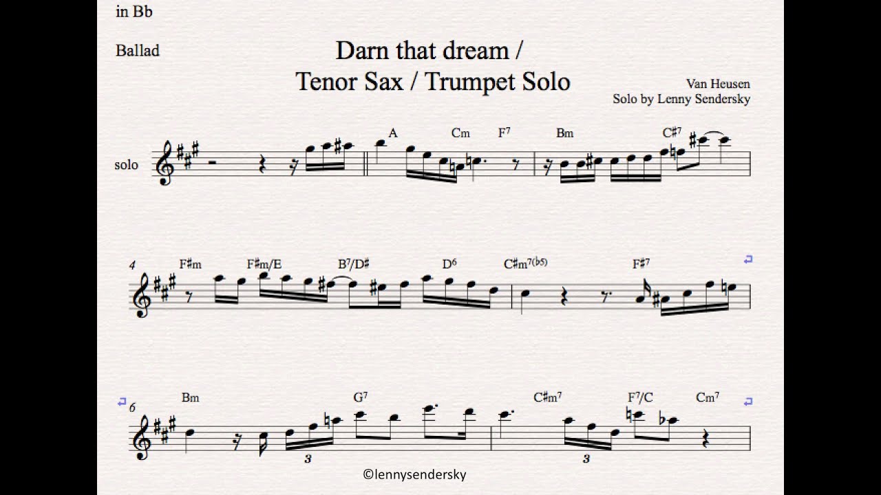 Darn that dream TENOR SAX Play Along All Bb Instruments YouTube