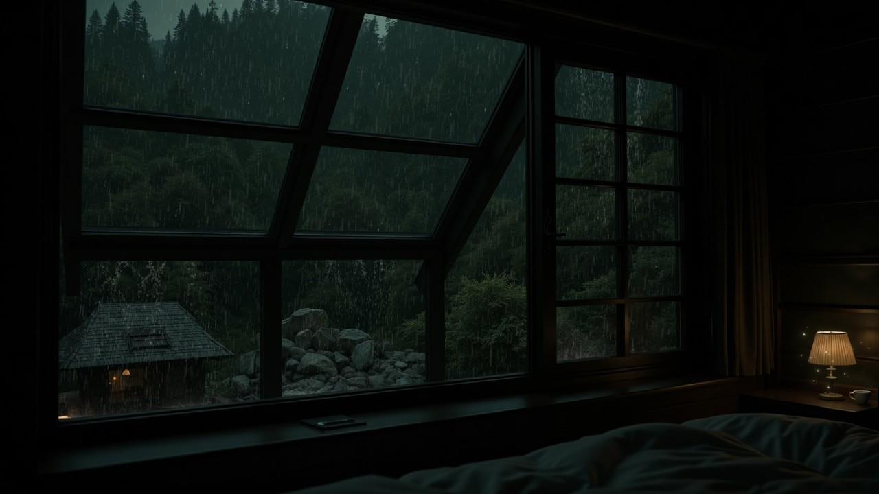 Дождь Из Окна Горной Хижины 🌧 (Без Рекламы) | Спокойная Темная Комната Для Снятия Стресса, Расслабл