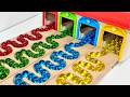 Marble Run Race ☆ HABA Slope & Retro Makita Truck, Excavator, Garbage Truck, Dump Truck, Ambulances