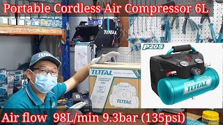 TOTAL Portable 6Lt Li ion Cordless Air Compressor 6Lt - TACLI2003