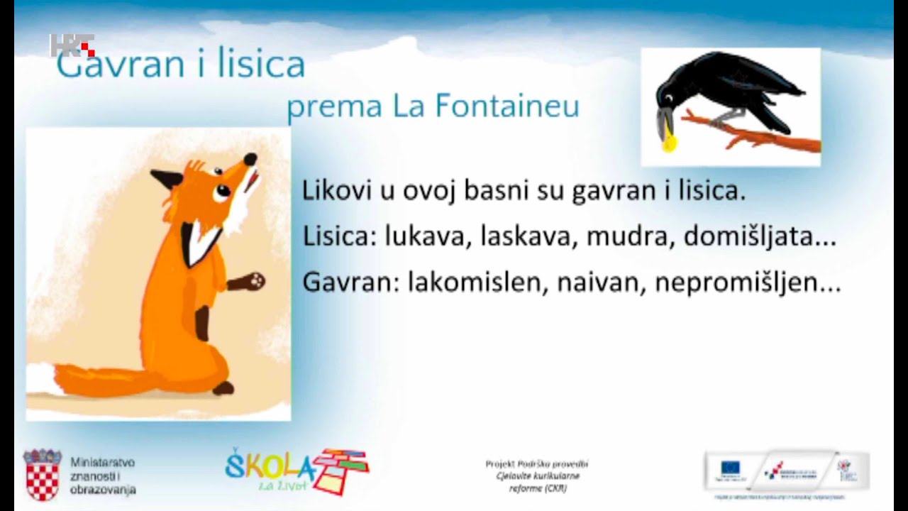 3. razred – Basna „Gavran i lisica”, Jean de La Fontaine