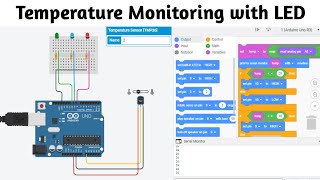 #24 Temperature sensor tinkercad with led || tinkercad english || tinkercad circuits || block code