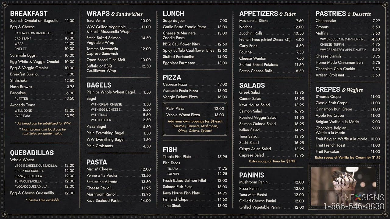 Kava Coffee House Menu 1 Digital Menu Board Design QSR NexSigns