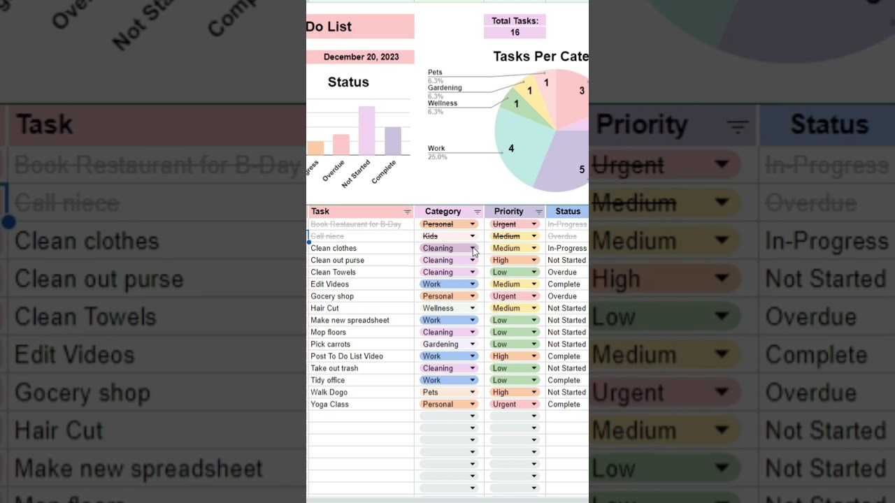 To-do List Spreadsheet Template for Google Sheets and Excel #excel #spreadsheet #shorts