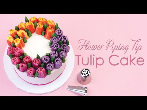 Spring Tulip Cake Decorating Tutorial - Buttercream Flower Piping Tips - Russian Piping Nozzles