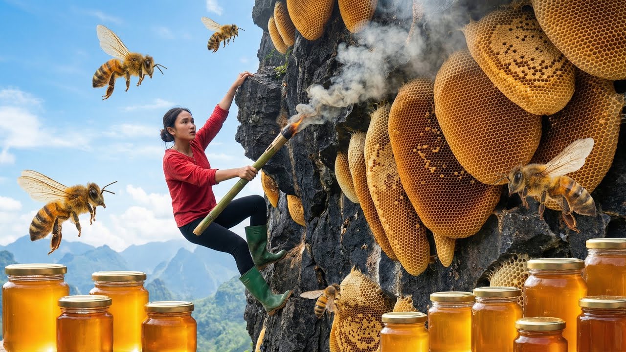 Harvesting Huge Amounts of Honey from Giant Beehives on the Cliff to Sell at the Market | Farm Life