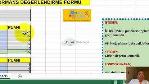Excel Veri Doğrulama / Data Validation - Performans Puanları