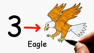 3 Number Into Flying Eagle How To Draw An Eagle Step By Step Easy