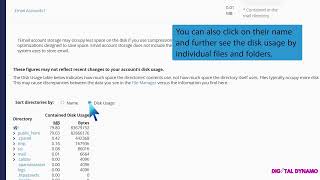How to check disk usage of directory and bandwidth usage with Digital Dynamo