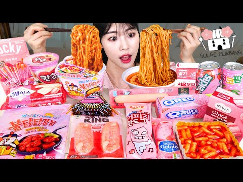 ASMR MUKBANG| 편의점 직접 만든 불닭 떡볶이 치킨 김밥 디저트 먹방 & 레시피 FRIED CHICKEN AND Tteokbokki EATING