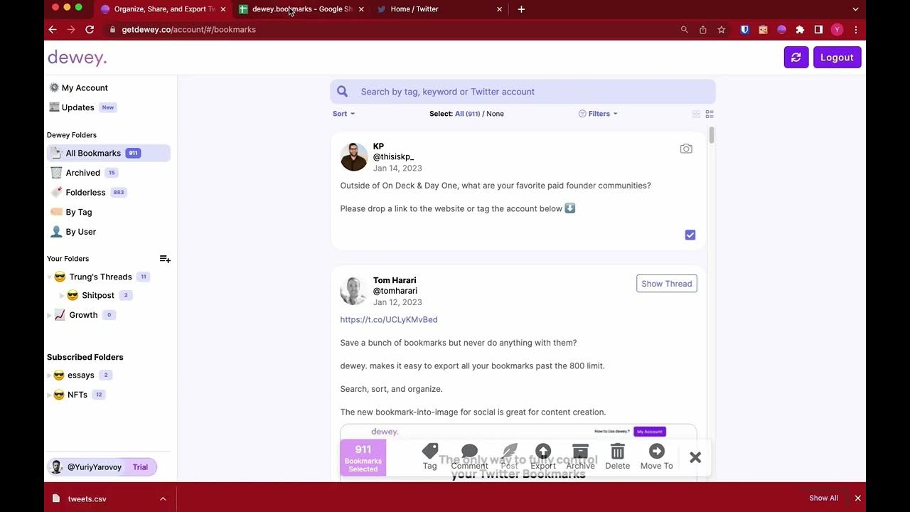 How to Export Twitter Bookmarks with dewey YouTube