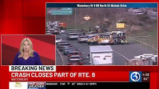 Crash closes right lane on Route 8 north in Waterbury