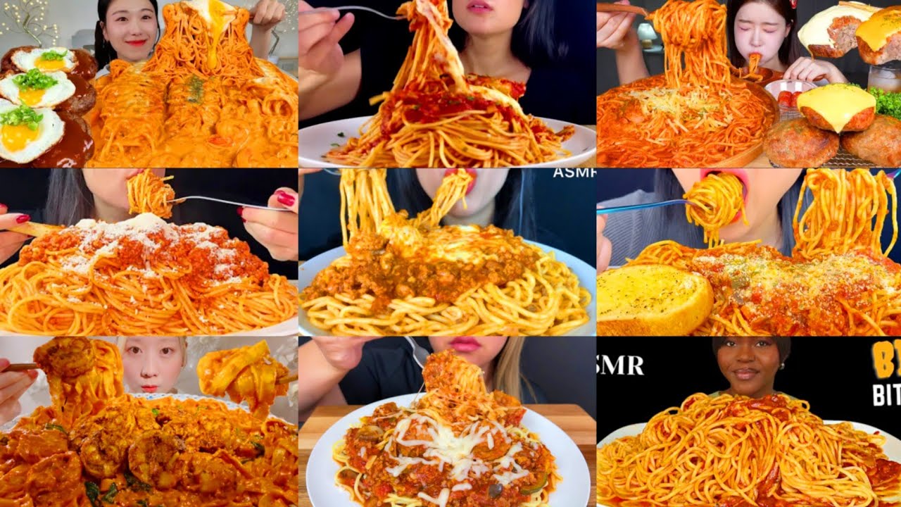 BEST SATISFYING BIG BITES SPAGHETTI BOLOGNESE MUKBANG COMPILATION EATING SHOW ASMR SOUND 