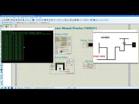 ZUMO Robot simulation in Proteus with SD Card interfacing for recording the path.