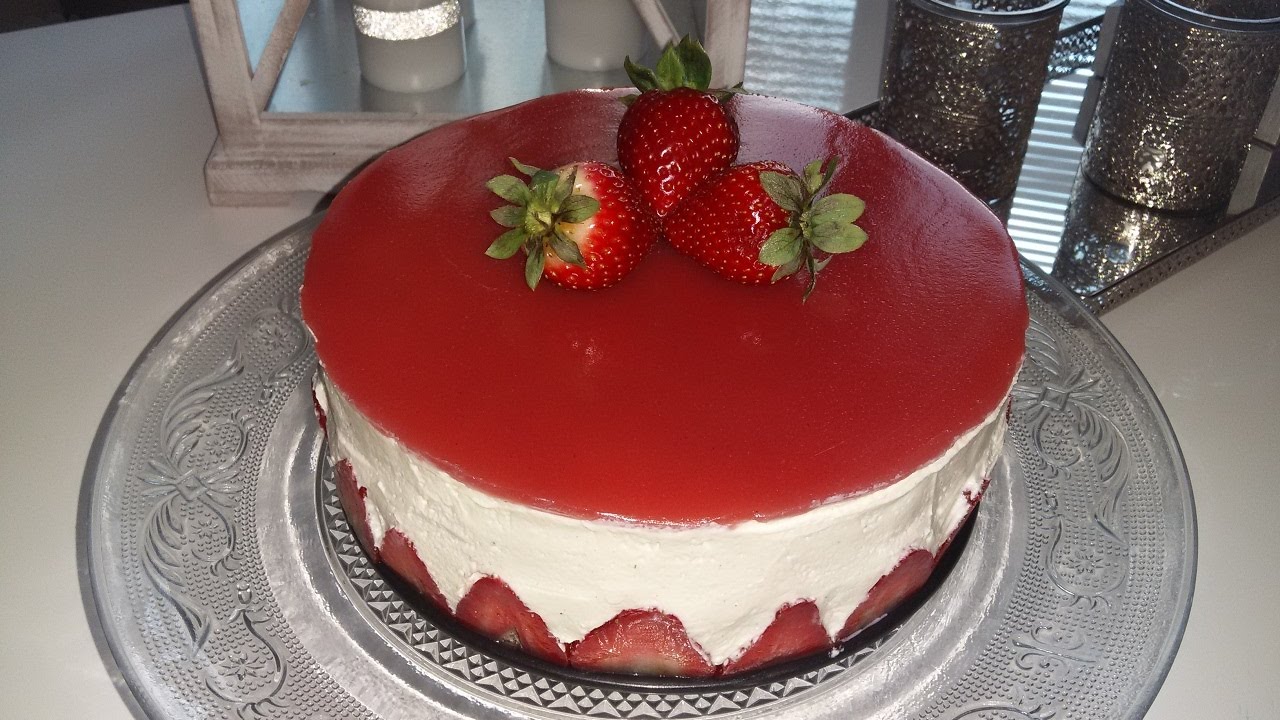 Fraisier facile a réaliser sans gélatine حلوى الفراولة او الفريزي سهلة التحضير وبدون جلاتين