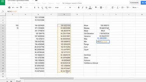 Google Sheets Compute Descriptive Statistics for Data Sample