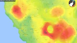 This 13 second time lapse video captures how air pollution moves and
changes over california during the recent wildfires near sacramento.
red areas indicate ...