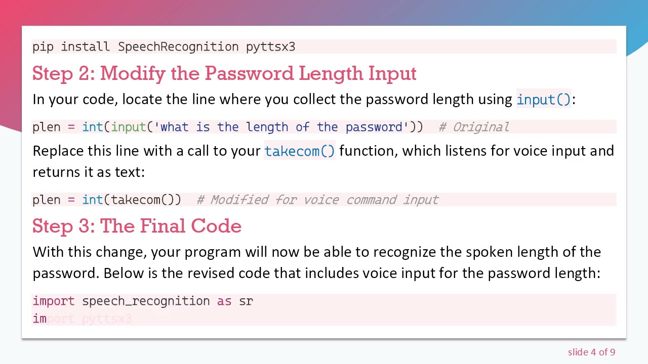Enhancing Python Programs with Speech Recognition for User Input