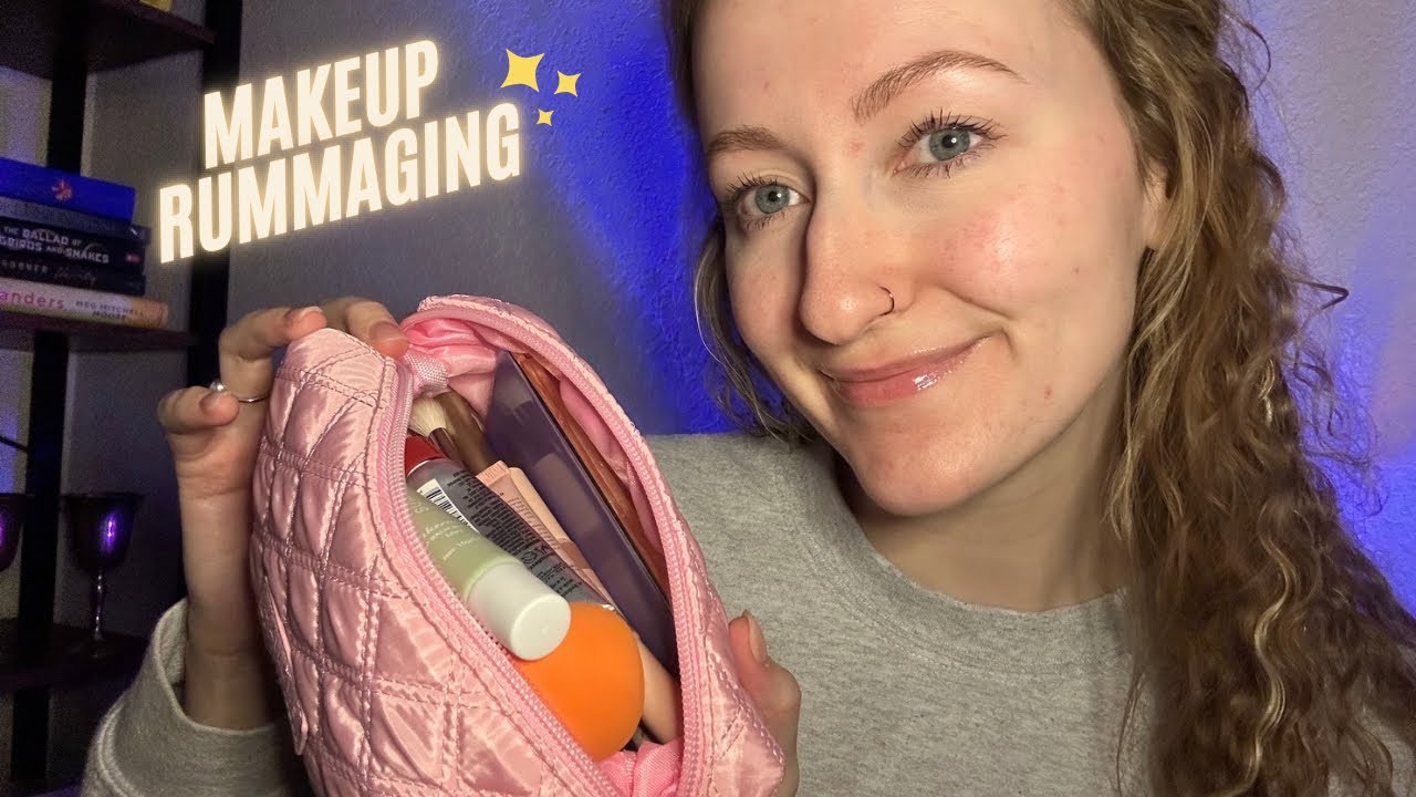ASMR 🍒 makeup bag rummaging + tapping & scratching + whispers - YouTube