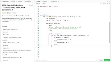 leetcode 3306  Count of Substrings Containing Every Vowel and K Consonants II | sliding window +