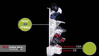 Video of best, toughest, wall mounted combination 6 pair ski boot dryer and 6 pair glove dryer.