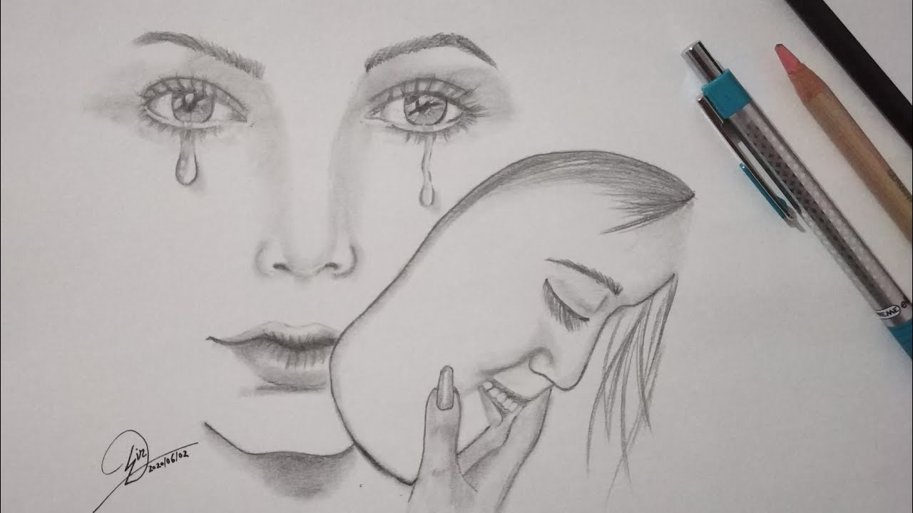 How To Draw A Sad Girl Wearing A Smiling Face Mask//Pencil Drawing Easy